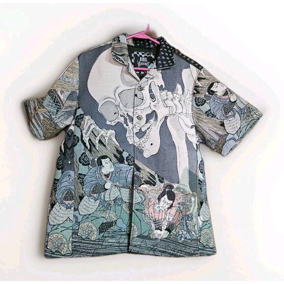 Rebel Vengeance LARGE All Over Print Japanese Samurai Skull Short Sleeve Jacket - Picture 1 of 14